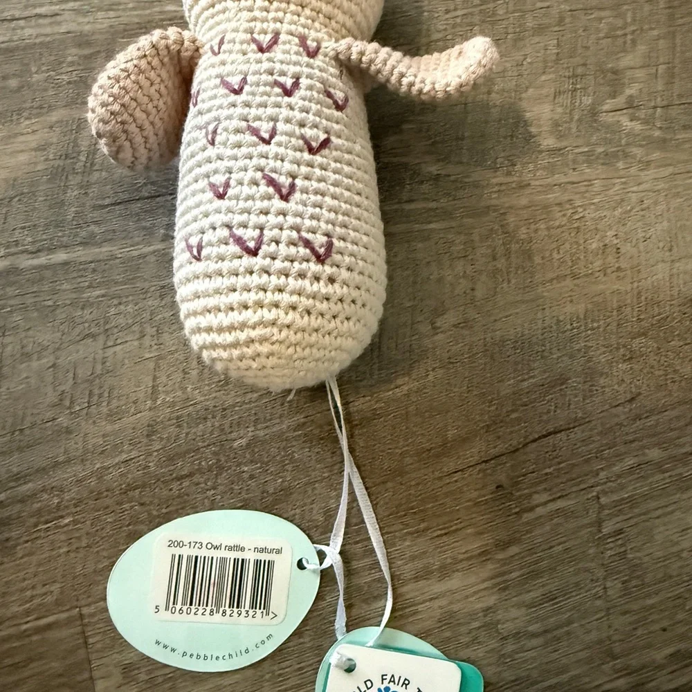 Pebble Fair Trade Crochet Owl Bird Toy - Cream and Pink